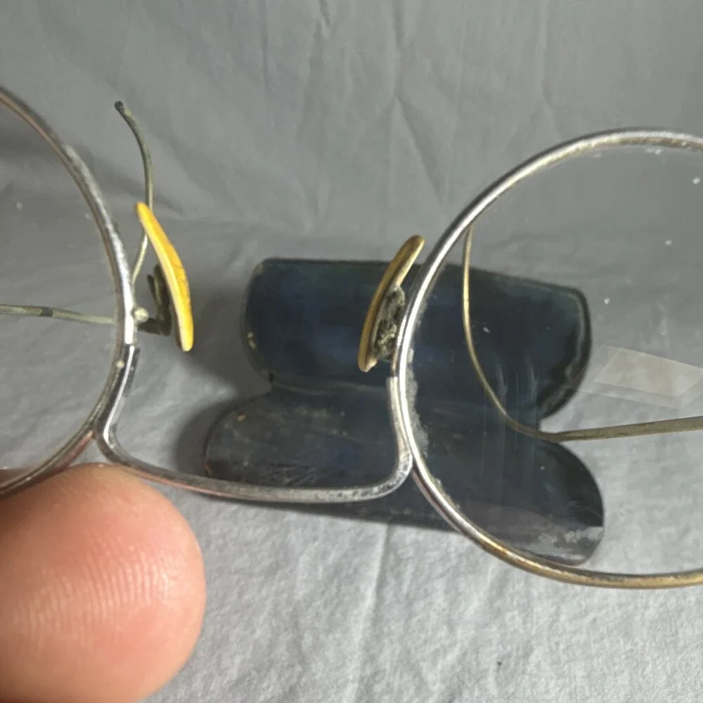 Antique American Optical Wire Rim Spectacles Oval Saddle Bridge w/ Case Vtg 1890